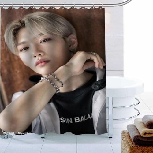 Stray Kids FELIX Shower Curtain New Polyester Fabric Bath Screens Curtains For Bathroom 3D Waterproof Bath Curtain Hook 0622