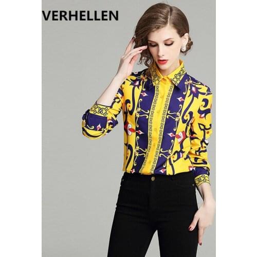 VERHELLEN High Quality Fashion Designer Runway 2019 Autumn Womens Long sleeve Vintage Blouse Ladies Office Shirts Womens Tops