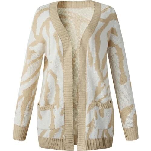 Women Autumn Winter Open Front Pockets Long Cardigan Knitted Warm Sweater Coat