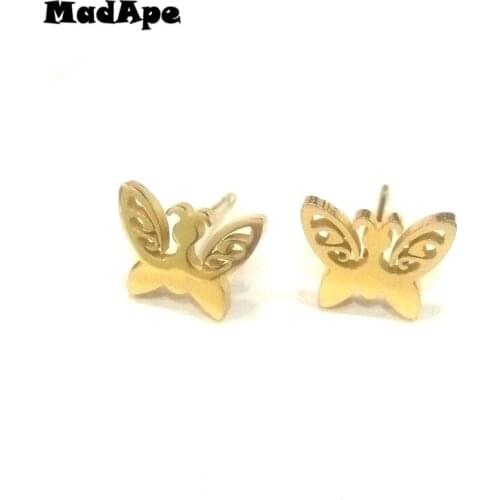 MadApe Fashion Cute Butterfly Stud Earrings Gold Color Stainless Steel Women Earrings For Girl Earrings Jewelry
