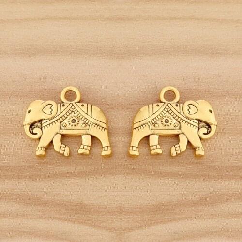 10 Pieces Antique Gold Lucky Elephant Charms Pendants Beads Double Sided for Jewellery Making Findings 19x16mm