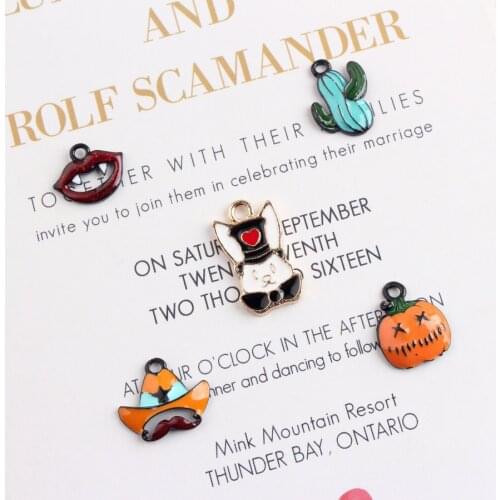 10PCs Halloween Style Pumpkin Mouth Magic Rabbit Cactus Charms DIY Jewelry Findings Ornament Accessories Floating Earring Charm