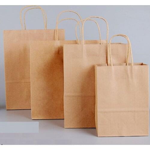 100PCS Blank 21x15x8cm Kraft Paper Bags Handles Gift Jewelery Packing bags for Wedding Baby Birthday Christmas Party bags