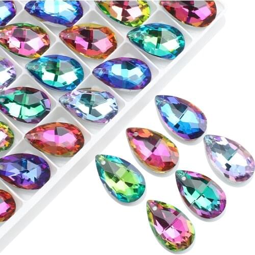 20Pcs Crystal Teardrop Pendant Blue 13X22MM Faceted Glass Drop Beads for Jewelry DIY Making Charms Necklace Earrings Accessories