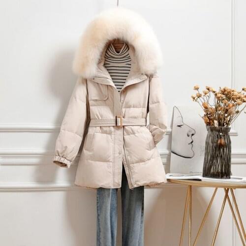2020 Korean Winter Jacket Women 90% White Duck Down Fox fur collar Hooded Parkas Warm Thick Down Coat Slim Female Snow Outwear