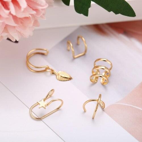 2020 Fashion 5Pcs/Set Ear Cuffs Gold Leaf Ear Cuff Clip Earrings for Women Earcuff No Piercing Fake Cartilage Earring