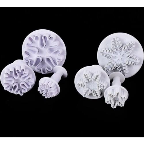 3Pcs Christmas Snowflake Cake Mold Chocolate Fondant Cookie Plunger Cutters For Xmas Birthday Party Cake Decor DIY Baking Mould