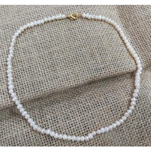 36-43cm 14-17'' 4mm white freshwater pearl Necklace gold clasp Woman Jewelry AAA Natural pearl