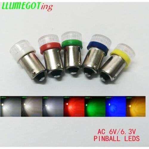 50pcs Flat Len Dome BA9S T4W #44 #47 1x5050SMD AC DC 6.3V 6V Multiple Color Non Polar Bally Pinball Game Machine LED Bulb Lamp