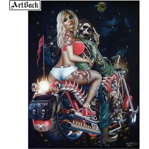 5d diamond painting motorcycle woman skull couple full square drill diamond mosaic round diamond embroidery kit
