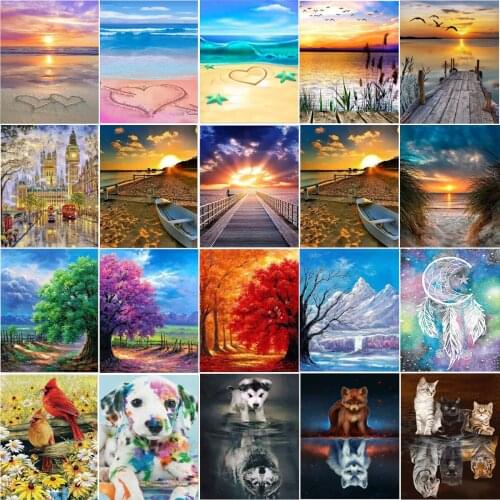 5D diamond painting kit DIY full diamond seaside landscape animal cross stitch handmade home children 3D decorative painting gif