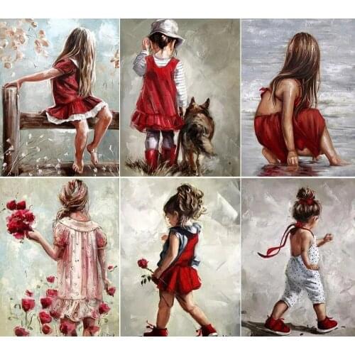 ARMYQZ 5D Diamond Embroidery Flower Girl Red Dress Little Girl Diy Full Square Diamond Painting Set Cross Stitch Kit Home Decor