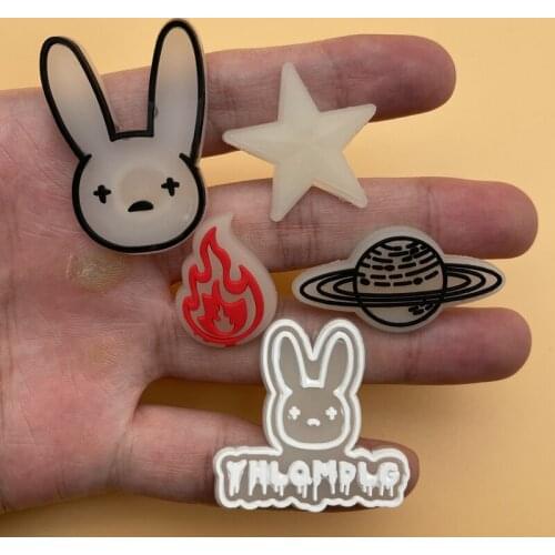 Free Shiping 1 Pcs Transparent Luminous Cute Bunny Slipper Accessories Charms For Croc Jibz Kids X-Mas Party Gifts 11P-2L-4