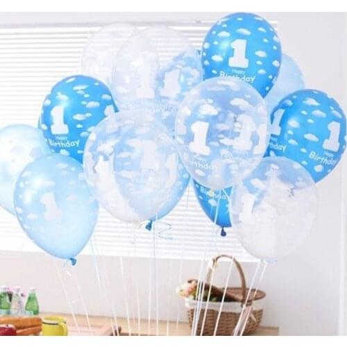 Free Shipping 60pcs/Lot Cute 1 Year Old Birthday Balloons Blue Pink Latex Balloons 12 Inch Happy Birthday Decoration Party Props