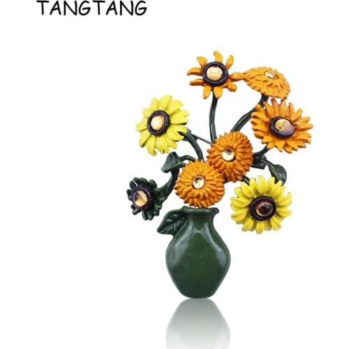 TANGTANG Brooch Pin Van Gogh Painting Sunflower Coat Brooch Handpainted Brooches And Pins For Men Women High-end Accessories Pin