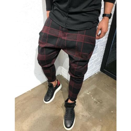 Mens Casual Pants Slim Fit Urban Plaid Straight Leg Trousers Pencil Jogger Cargo Pants Elastic Waist Bottom with Pockets
