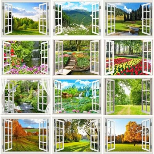 EverShine Diamond Embroidery Window Rhinestones Art Diamond Mosaic Landscape Cross Stitch Spring Handmade Hobby Wall Decor