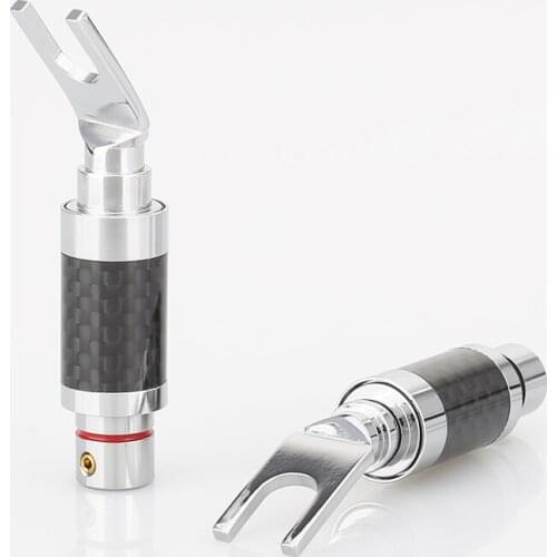 HI End Audio Spade Plug 4x Rhodium Carbon Fiber Spade Plug Speaker Cable Copper Connector