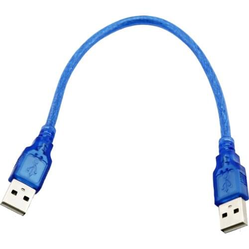 2x USB 2.0 A Male to USB 2.0 A Male Plug Data Adapter Connector Extension Cable Cord 1FT/30CM Blue