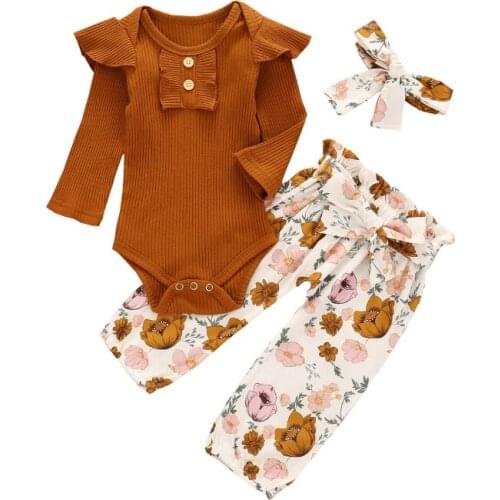 New product set ins autumn childrens clothing cute printing bow flying sleeve round neck long sleeve trousers suit