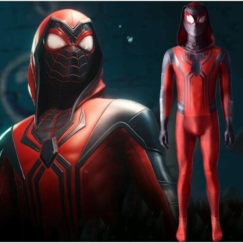 Superhero PS5 Game Costume Cosplay Zentai Jumpsuit Super-Verse Miles Morales Bodysuit With Hooded Halloween Costume Disfraces