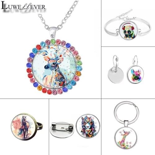 New 606 Colored Animals Glass Necklace Bracelet 25mm Double Sided Round Glass Cabochon Jewelry For Unisex Charm Pendant