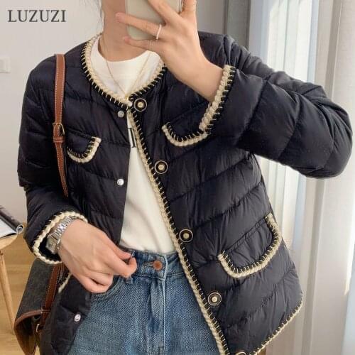 LUZUZI Autumn Winter Women O-Neck Down Coat 2021 Ultra Light 90% White Duck Down Puffer Jacket Single Breasted Windproof Parkas