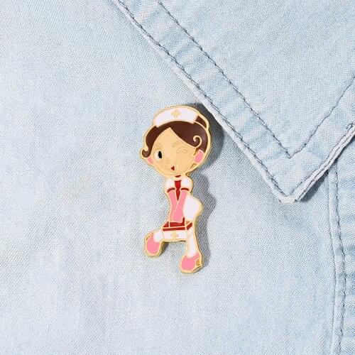 Cute Cartoon Nurse Medical Staff Enamel Brooch Pin Human Shape Exquisite Creative Girl Pins Medical Jewelry Lapel Accessories