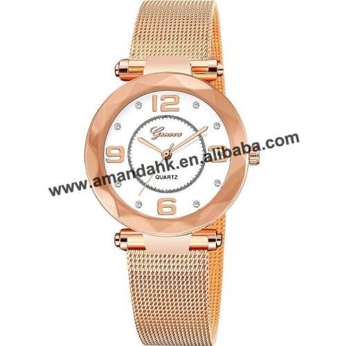 Fashion Geneva Style Reticularis Watchband Watches Hot Gold Bracelet Watch Fashion Mesh Women Dress Wristwatch 681