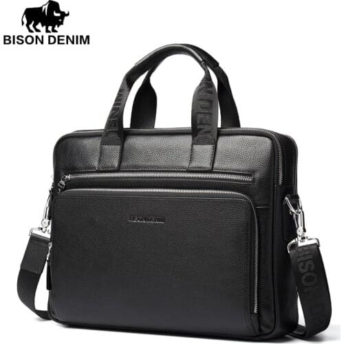 BISON DENIM fashion luxury genuine leather bag men handbag shoulder bags business men briefcase laptop bag