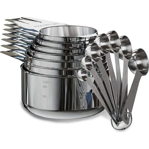 Stainless Steel Measuring Cups and Spoons Set of 14 Pieces,7 Nesting Cups and 7 Stackable Spoons Professional Portable