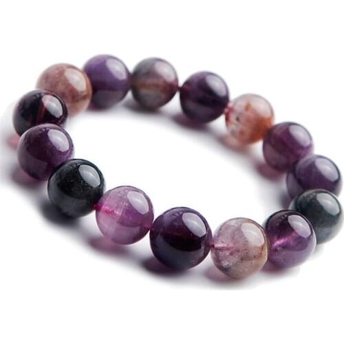 Natural Auralite 23 Bracelets 13mm 14mm Genuine Colorful Gems Natural Stone Crystal Big Round Bead Bracelet
