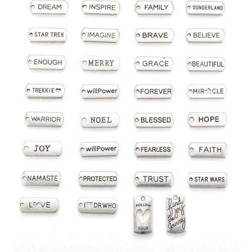 New Arrival 20pcs Mix Silver Color Inspire Letter Words Charms Tag Assortment Pendant DIY Findings Jewelry Making Accessorie