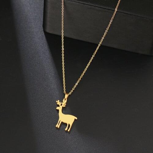 DOTIFI 316L Stainless Steel Necklace Cute Little Elk Deer Jewelry Chain Necklaces For Women Girl Gifts Collier Femme Wholesale