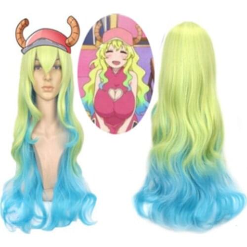 Anime Kobayashi san Chi no Maid Dragon Quetzalcoatl Lucoa Cosplay Wig Miss Kobayashis Dragon Hair Halloween green wavy Wig