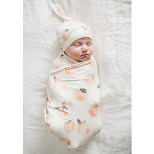 Newborn Baby Turban swaps Infant hat +Swaddle Blanket Boy Girl Peach Baby Wrap
