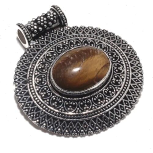Genuine Tiger Eye Pendant No Necklace Tibet Silver ,Hand Made Women Jewelry gift GRP-P