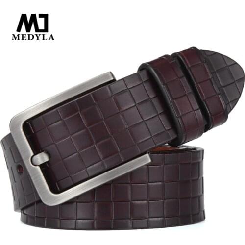 MEDYLA Fashion checkered mens belt quality natural cowhide no interlayer belt for men Casual business brand belt MD15 Dropship