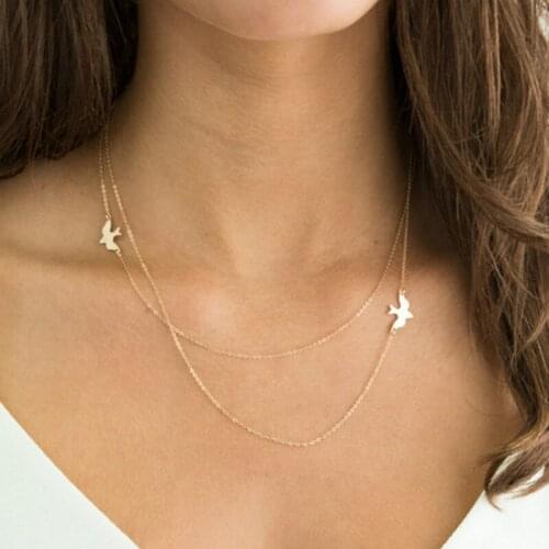 RONGBIN New Hot Double layer Peace Pigeon Necklace Layered Simple Birds Necklace Clavicle Chains Charm Womens Fashion Jewelry