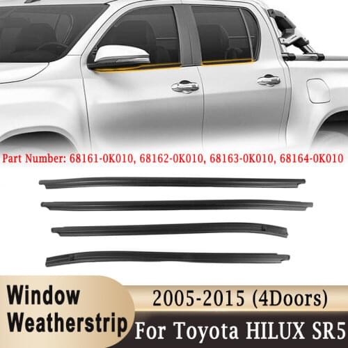 4Pcs Weatherstrip Car Outer Window Glass Seal Belt Moulding Trim Sealing Strips Rubber for Toyota HILUX SR5 4Doors 2005-2015