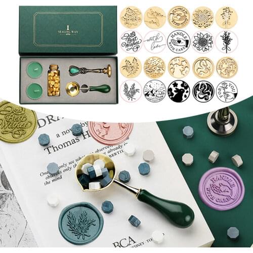 Vintage Sealing Wax Tablet Beads Candle Kit Detachable Spoon Stamp Set with Storage Box Set DIY Envelope Invitation Craft Tools