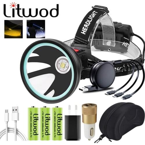 Xhp90.2 White Yellow Color Led Headlamp Headlight Head Lamp Flashlight Torch 32W XHP50 3* 18650 Battery Power Bank 7800mah Light