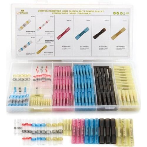 YT 200pcs Waterproof Soldering Sleeve Heat Shrink Terminal Connector Thicken 4Sizes Wire Butt Splice Cable Crimp Connector