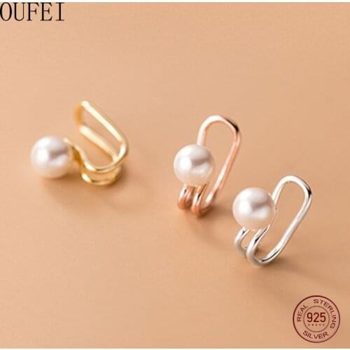 Pearl Ear Clip Rose Gold 925 Sterling Silver Fine Ear Clip Earrings Charm Fine Jewelry Pearl Accessories 2020 Trends Girl Gift