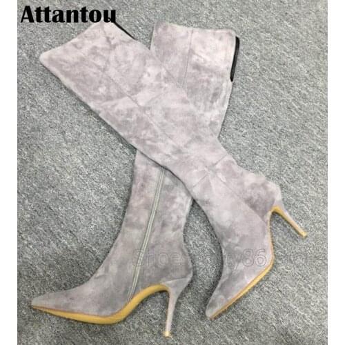 Winter women boots thin high heel long over the knee side zipper closure boots party shoes