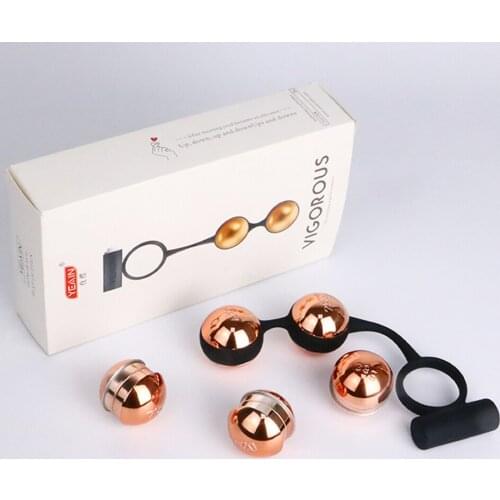 Golden Male Dumbbell Lasting Enhance Trainer Ball Penis Double Ring Glans Vibrating Male Masturbator Sex Toys for Man Vibrator