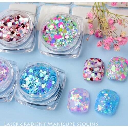 1 Box Korean Style Laser Nail Sequins for Decoration 2021 Fashion Candy Color Nails Accessories for DIY Manicure