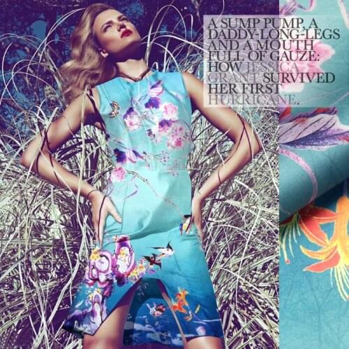 135*120cm 14mm floral print blue silk organza fabric for dress shirt clothes pants D331