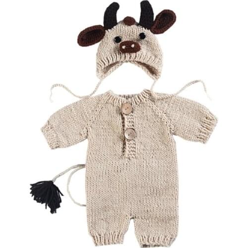 2 Pcs Knitted Baby Hat Romper Set Newborn Photography Props Outfit Infants Photo Shooting Clothing