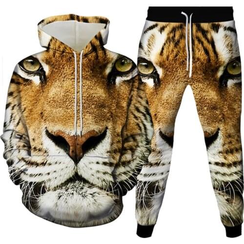 Harajuku Cartoon Animal Tiger 3D Print Women Men Plus Size Fashion Clothing Hoodies+Trousers 2pcs Suit S-6XL Sportwear Tracksuit
